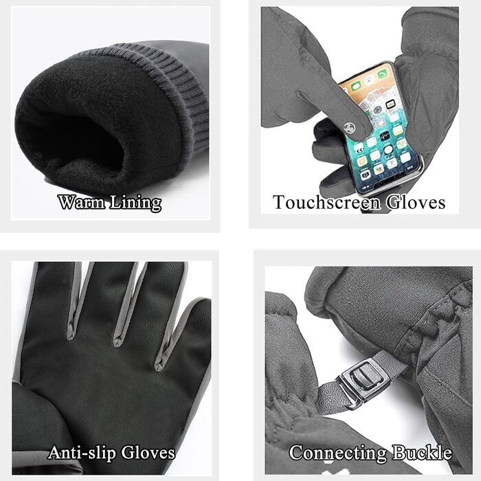 Чоловічі зимові рукавички KXF, шкіряні, з флісовою підкладкою, теплі, вітронепроникні, для їзди на велосипеді, водіння, бігу, кемпінгу та походів (Сірий)