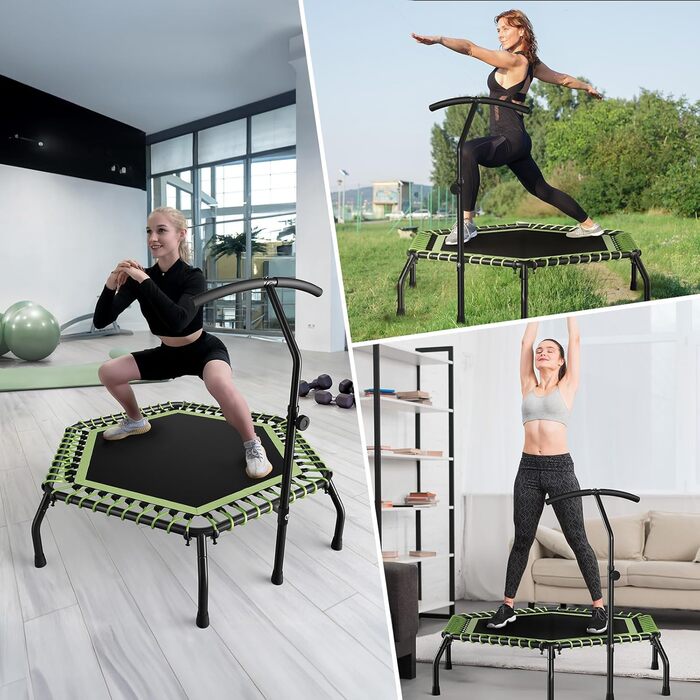 Міні-батут для дорослих, 101.6 см/121.9 см, для фітнесу та занять, Indoor/Outdoor, зелена поперечина 121.9 см