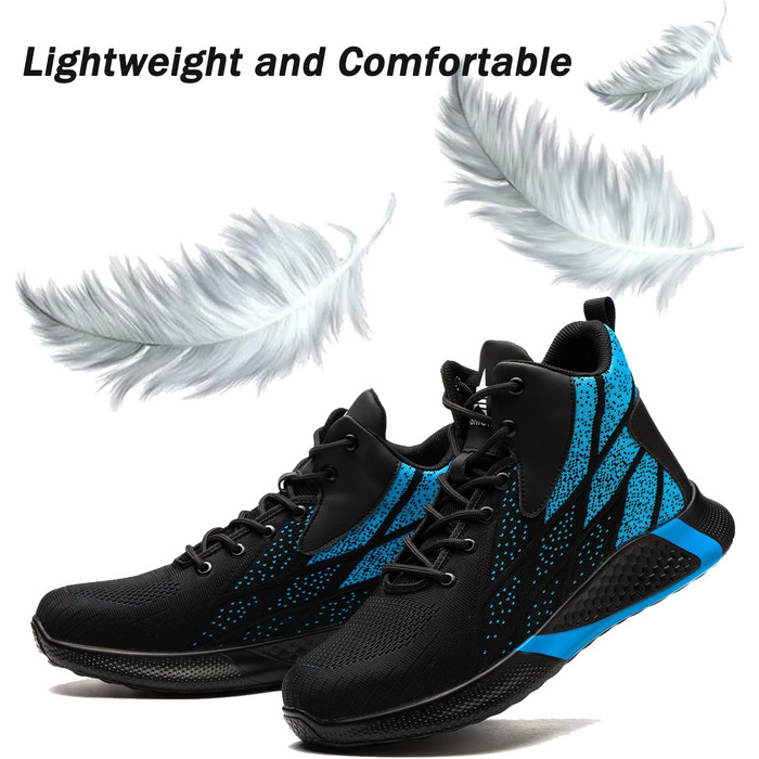 Зручні та безпечні робочі черевики з металевим носком для чоловіків та жінок. Дихаючі, антиковзкі, розміри 35-48 EU, колір блакитний.