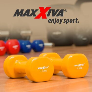 Гантелі MAXXIVA 2 x 1,5 кг вінілові зі сталевим стрижнем, фітнес, для тренувань, помаранчеві