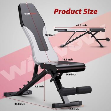 Регульована складна лава для вправ WINNOW — універсальна фітнес-лава для тренувань вдома та в залі, для жиму та вправ на все тіло