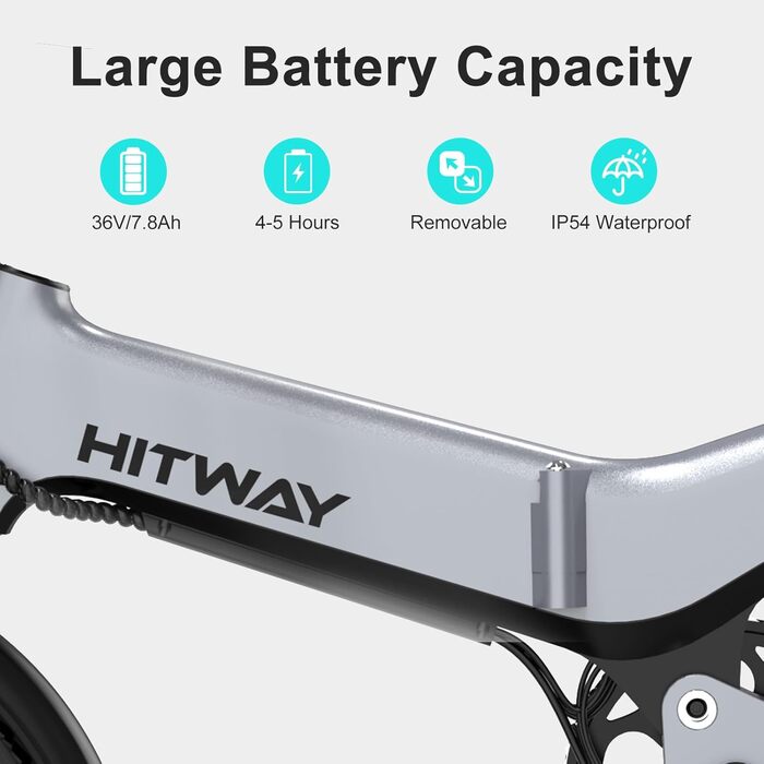 Електровелосипед HITWAY 16 дюймів, складаний, 7,8 А·год/36В Li-акумулятор, пробіг 35–70 км, без акселератора