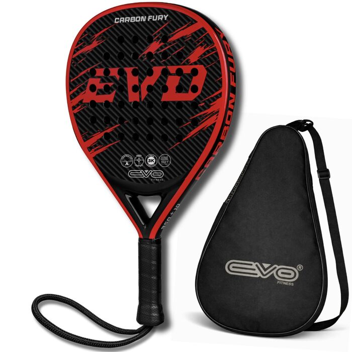 Ракетка для падел EVO Fitness Carbon – легка (350г), з м'яким EVA-керном для контролю, велика площа (525 см²) для дорослих