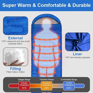Сплячий мішок Flintronic для кемпінгу та подорожей, легкий, компактний, 210 x 75 см