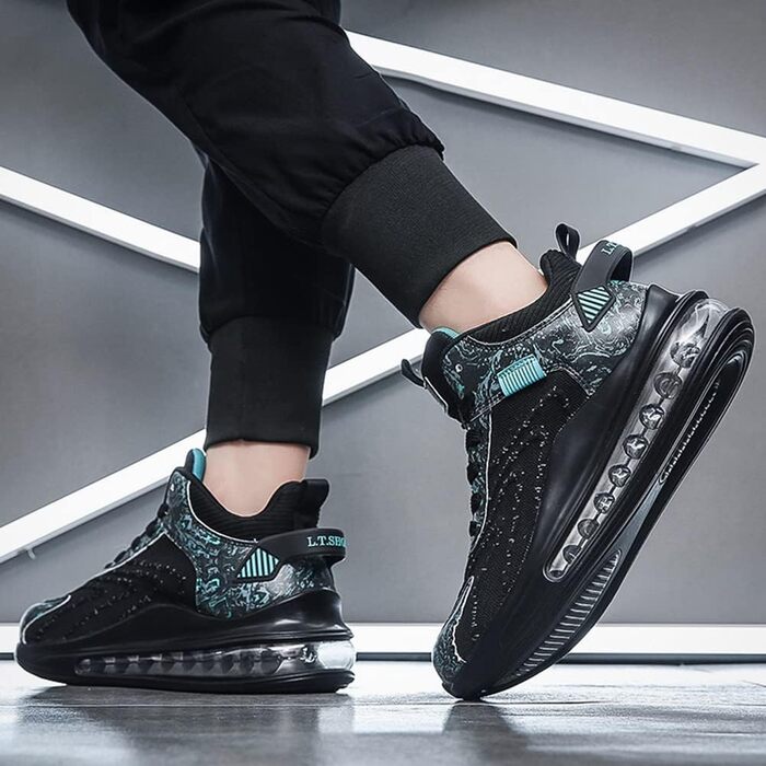 Спортивні кросівки LIN&LE для чоловіків та жінок, бігові кросівки з повітряною подушкою, повсякденні кросівки, чорний, 43 EU