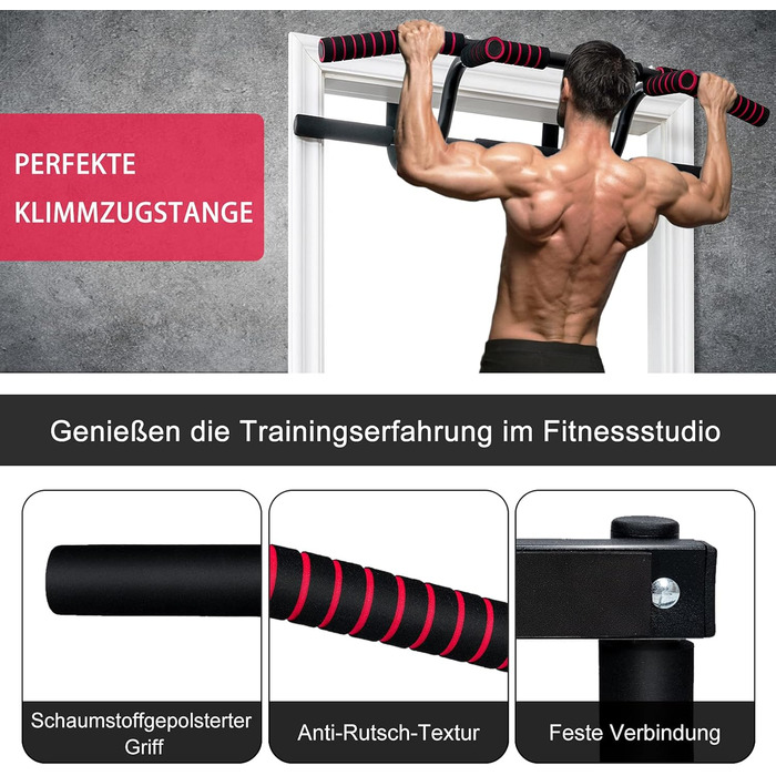 Кімнатний турнік COSTWAY для дверного прорізу без свердління, турнік для підтягувань з гімнастичною стінкою та тросом, дип-бар до 150 кг, турнік для силових тренувань вдома, чорний