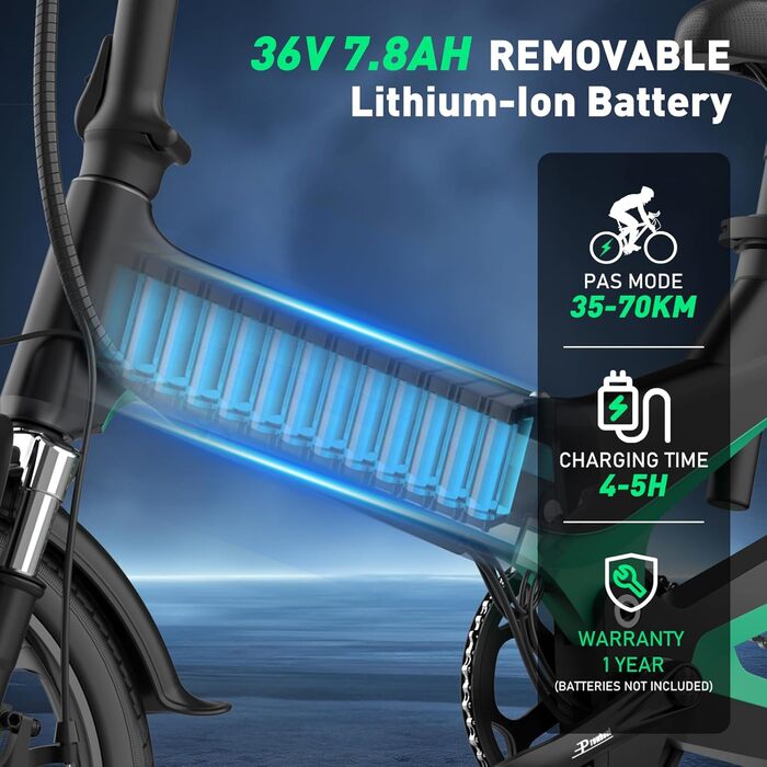 Електровелосипед HITWAY BK2 250W, складаний, 16'', акумулятор 7,8Аг, швидкість 25 км/год, запас ходу 35-70 км, для дорослих і підлітків