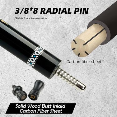 Білярдний кий Konllen CUE-X карбоновий з шкіряною обмоткою, 147 см, 12.5 мм - професійний кий для пулу