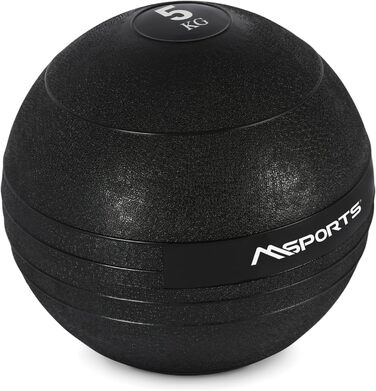 MSPORTS Slam Ball Premium, медичний м'яч 5 кг, чорний, для фітнесу, кросфіту, силових тренувань