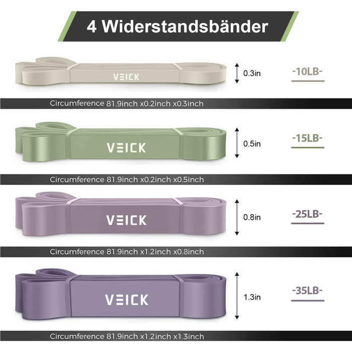Набір еластичних стрічок VEICK для фітнесу та калістеніки (фітнес-стрічки, стрічки для фітнесу, Pilates)