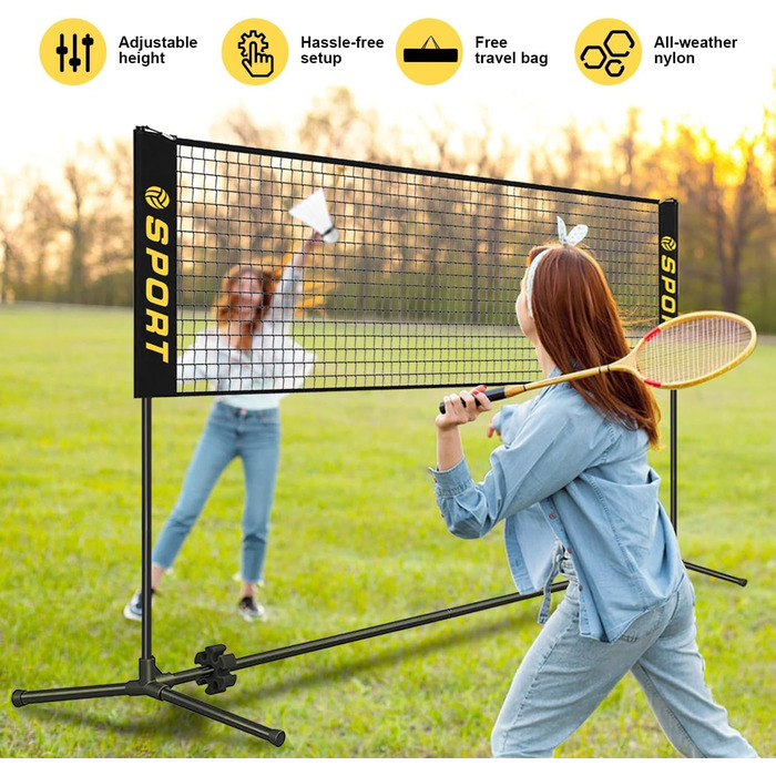 Портативне міні-волейбольне сітка, комплект з гумовим волейбольним м'ячем, насосом та сумкою. Регульована висота 7,9 м - 1,5 м для тенісного, бадмінтонного, футбольного та піклбол-сітки