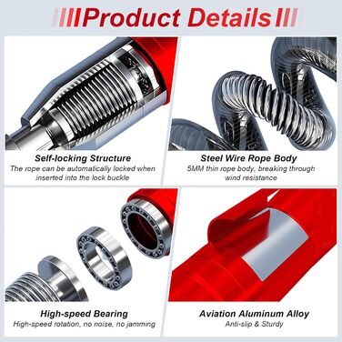 Скакалка Flintronic Speed Springseil: регульована, 300 см, з подвійним підшипником, алюмінієва ручка, для фітнесу, кросфіту, боксу та кардіо, червона