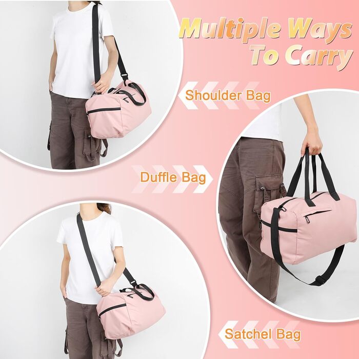 Спортивна сумка Romon для подорожей та тренувань з відділенням для взуття та мокрих речей (39 x 23 x 22 см, Рожева)