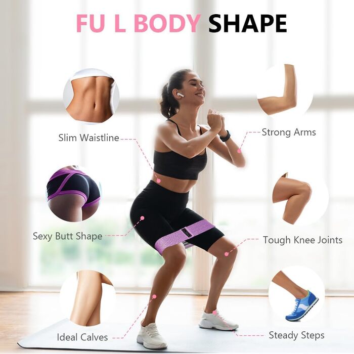 Фітнес-резинки Flintronic для стегон та сідниць: набір для йоги, пілатесу та силових тренувань (B-Чорний+Lila+Зелений)