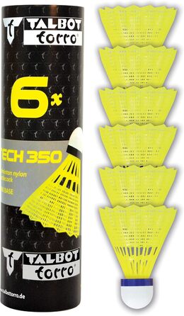Набір метеликів для бадмінтона Talbot Torro Tech 350, нейлон, 6 шт. (M), жовта корзина, швидкість - середня