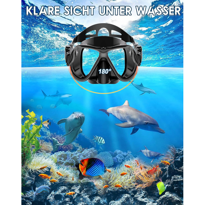 Набір для снорклінгу Zenoplige для дорослих: маска, трубка, ласти. Повний чорний силікон, розмір L-XL