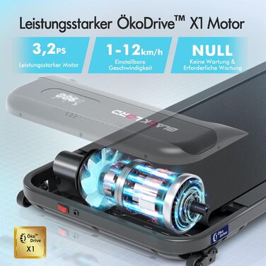 Walkingpad Laufband BLACK LORD MS2: біговий доріжки, 9-16 км/год, регулювання нахилу до 9%, 2.2-3.2 PS, до 140 кг, портативний, тихий, LED-дисплей, додаток, для дому та офісу, біг, фітнес-машина (чорний)