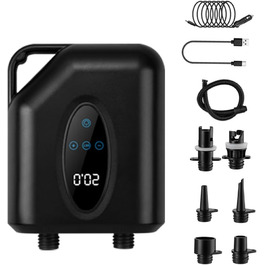 Електричний насос для SUP дошки, 20 PSI, бездротовий, 12000mAh, з двоступеневим надуванням/спусканням, автовимкнення, SOS, ліхтарик, чорний