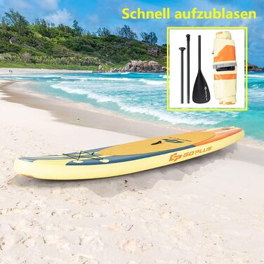 Надувна SUP-дошка RELAX4LIFE 335x76x15 см з веслом, рюкзаком, насосом, ремкомплектом та 3 плавниками, жовта – для початківців і професіоналів