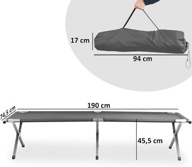 Ліжко похідне CampFeuer Feldbett (до 180 кг) 190x74.5x45.5 см сіре - для кемпінгу, риболовлі, пляжу