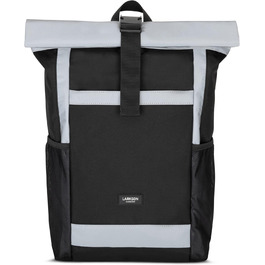 Жіночий рюкзак LARKSON Rolltop No 2, великий, чорний, з відбивачем, для школи, університету, велосипеда, відділення для ноутбука 16'', водостійкий, антикрадіжний, екологічний