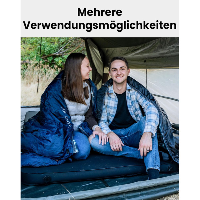 Сплячий мішок KingCamp Flannel для дорослих, 4 сезони, ультралегкий, бавовна, теплий, ковдровий, водонепроникний, для кемпінгу та повсякденного використання, чорний, L, блискавка