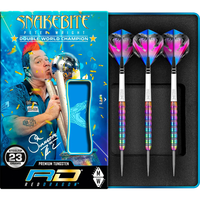 Професійний набір дротиків Red Dragon Peter Wright Snakebite 1, вольфрамові, 23 г, з крилами та стрижнями