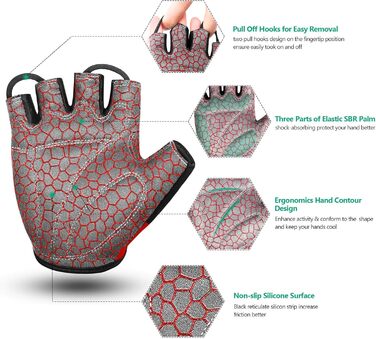 Велосипедні рукавички чоловічі Daen Soer - рукавички напівпальці для гірського велосипеда, шосе, даунхілу, повсякденного використання (червоні, M)