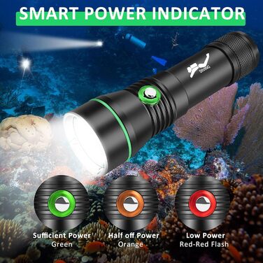 Ліхтарик підводний LED XLENTGEN 1500 люмен, USB зарядка, IPX8, 3 режими, для нічного дайвінгу та риболовлі