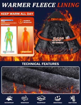 Чоловіча куртка MAGCOMSEN для сноубордингу та катання на лижах, тепла флісова куртка, водонепроникна, вітрозахисна, для активного відпочинку, знімний капюшон, чорний, XL