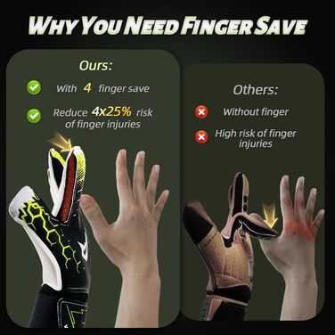 Воротарські рукавички WVVOU для дітей та дорослих, дитячі та юніорські, з технологією Fingersave, з гарним зчепленням для тренувань та ігор (8, чорний)