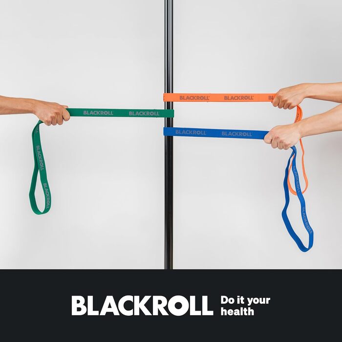 BLACKROLL SUPER BAND 104 см – еспандер для фітнесу та реабілітації, тканинна стрічка для зміцнення м'язів, набір 3 шт (помаранчева, зелена, синя), різні рівні опору, німецька якість, прана, гіпоалергенна