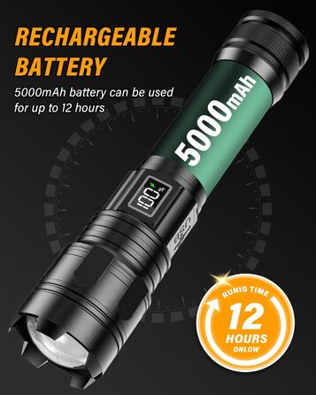 Ліхтар LED Akdomart XHM 70.2, 500000 люмен, USB, водонепроникний IP67, 5 режимів, чорний