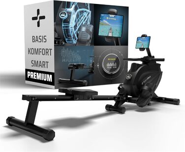 Гребний тренажер SportPlus для дому, складаний, з тихою магнітною системою гальмування, комп'ютер для тренувань, фітнес-обладнання для дому, Indoor гребний тренажер, сумісний з додатком (Premium)