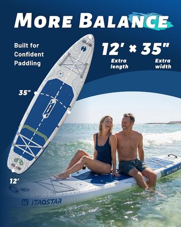 SUP-дошка iTAOSTAR Adventure 365x88/99 см з сидінням, надувний сапборд для підлітків/дорослих, 5 плавників, чорний