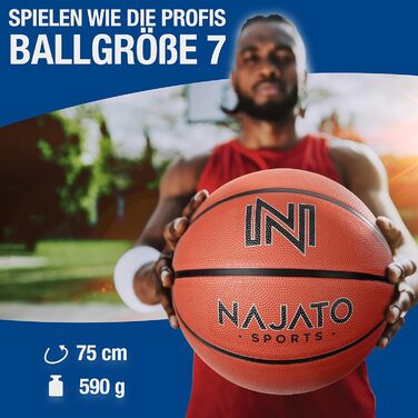 Баскетбольний м'яч NAJATO Sports розмір 7 з насосом, довговічний для гри на вулиці та в залі, помаранчевий