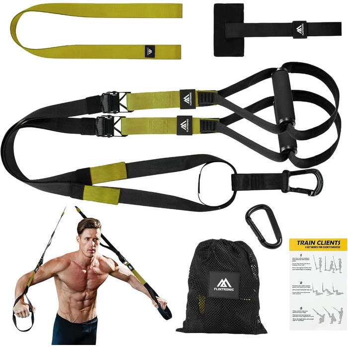 Шкіряний тренажер Schlingentrainer Flintronic для всього тіла, комплект для дому (чорний/зелений)