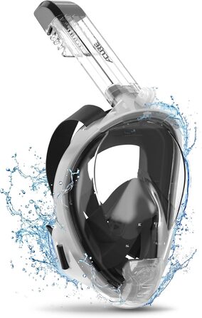 Маска для снорклінгу ACURE SN04, повна маска з кріпленням для камери, подвійне антизапітніння, безпечна для дорослих та підлітків (чорний/білий, S/M)