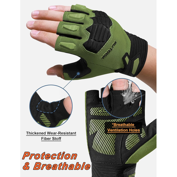 Велосипедні рукавички KUTOOK MTB для катання літом. Рукавички з захистом долоні 5 мм, сенсорний екран, дихаючі. Розмір M, колір зелений