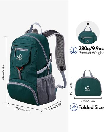 WATERFLY ультралегкий складаний рюкзак 20 л для подорожей, туризму, спорту та щоденного використання, чоловічий та жіночий