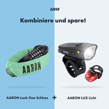 Замок для велосипеда AARON Lock One: сталевий ланцюговий замок з 5-значним кодом, високий рівень захисту, підходить для E-bike, MTB, Trekking, Tour та шосейних велосипедів (М'ятний)