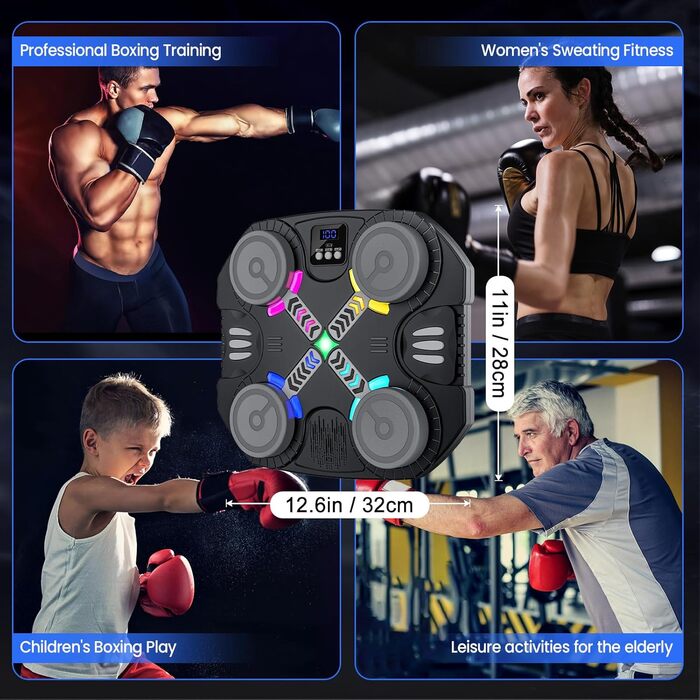 Дитяча боксерська машина з підсвіткою та музикою, Bluetooth, 5 швидкостей, 2 режими тренування, LED, чорна