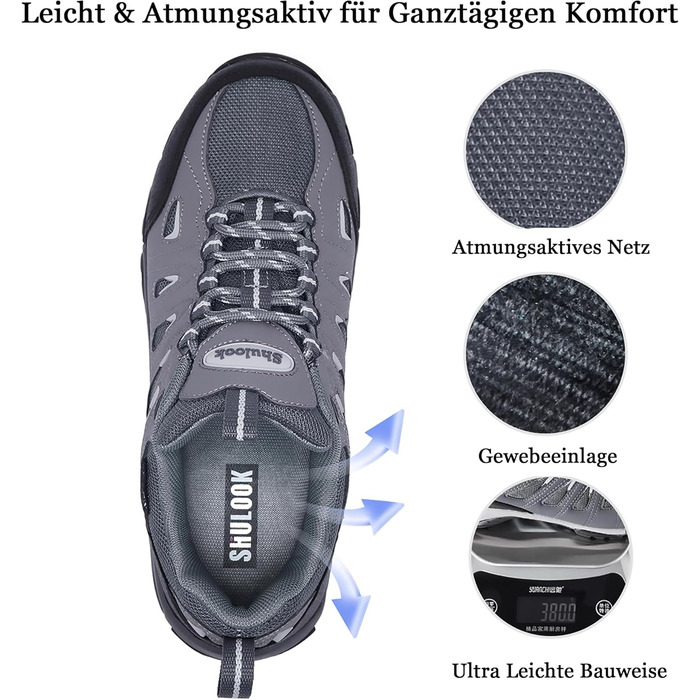 Туфлі для хайкінгу SHULOOK для жінок, водонепроникні, легкі, трекінгові, з антиковзким покриттям, для активного відпочинку, кемпінгу, риболовлі (41.5 EU, чорний/сірий)