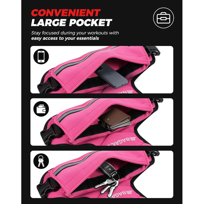 Вага для тренувань BAGAIL: регульована вага, знімні мішки з піском, підходить для чоловіків та жінок, ідеальна для фітнесу та аеробіки (Рожева, 5.5-8.2 кг)