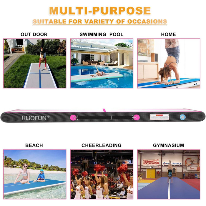 Надувна гімнастична мат для акробатики та кікбоксингу, 3/4/5/6 метрів, 20 см заввишки, чорно-рожева