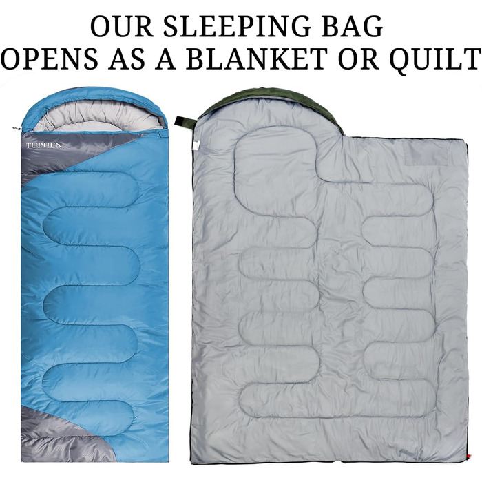 Спальний мішок 3-4 сезони для дорослих та дітей, 86.61''x31.49'', водонепроникний, для кемпінгу та подорожей, блакитно-сірий