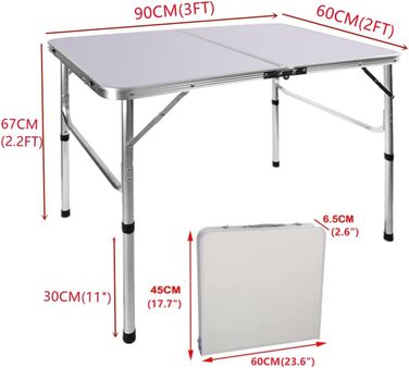 Складаний столик Qimu 60 см, з алюмінію, регульована висота 26/56 см, для саду та пікніка (білий)