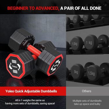 Набір гантелей Yoleo регульовані, 4 в 1 для дому, 4-10 кг, з м'яким гумовим покриттям, для тренувань всього тіла