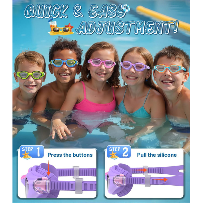 Дитячі окуляри для плавання Schwimmbrille - маска для хлопчиків та дівчаток з UV-захистом та антифогом, водонепроникні, прозорі лінзи, для дітей 6-14 років (Ліловий колір)