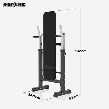 GORILLA SPORTS® Лава для жиму з підставкою, багатофункціональна, регульована висота і кут нахилу, складана, до 200 кг, чорна або біла – тренувальна лава для жиму, фітнесу, пресу